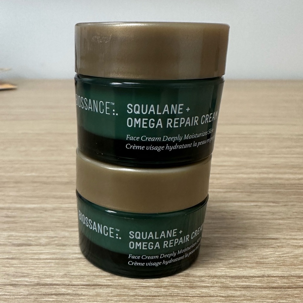 Two Travel Size Mini Biossance Squalane + Omega Repair Cream 15mL